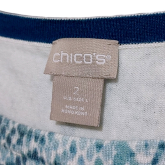 Chico's Blue Reptile Snake Print Bateau Neck Light Sweater Women's Size Large L - Picture 9 of 13